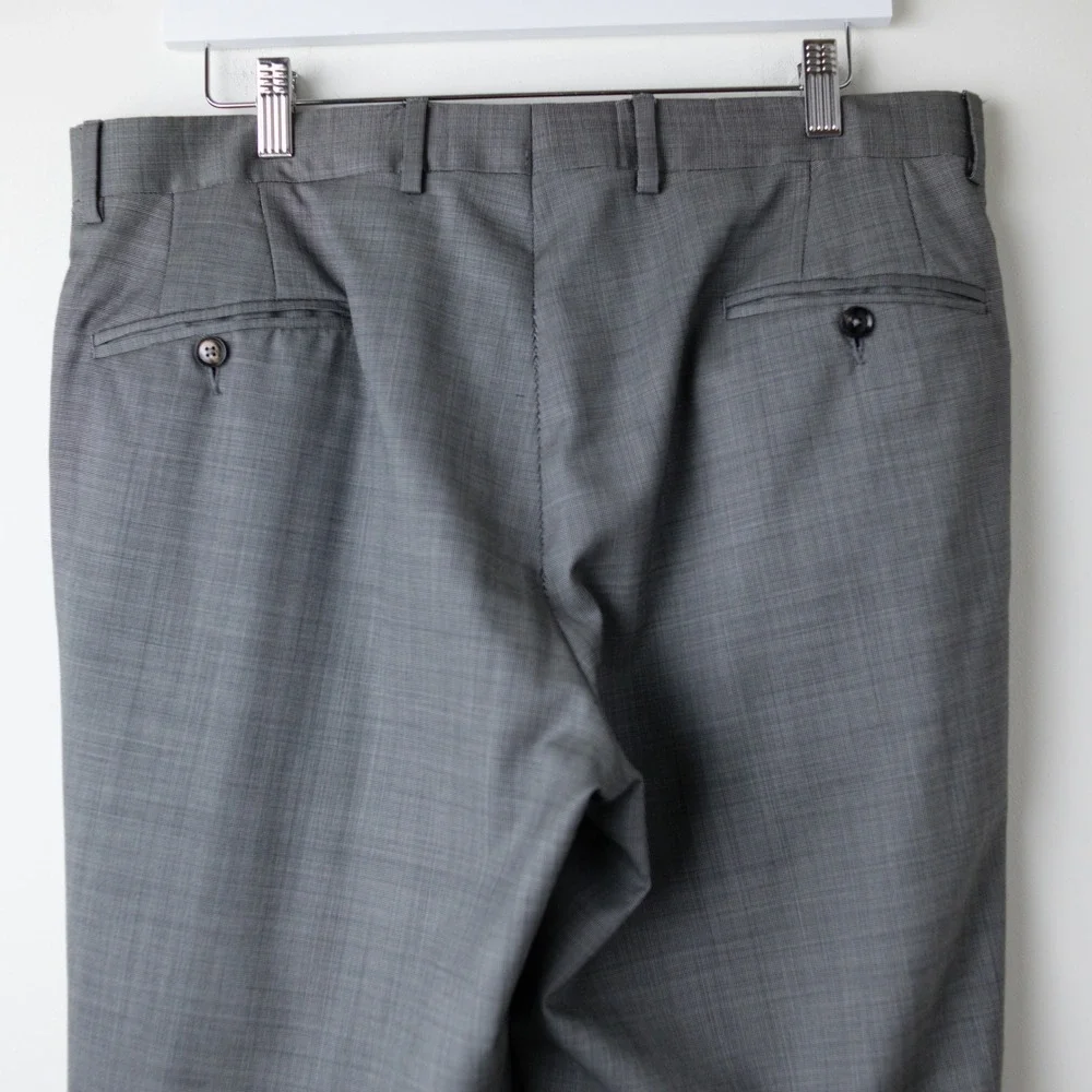 Ted Baker London Jay CT Wool Dress Pants Mens 35L Gray Micro Check Italian